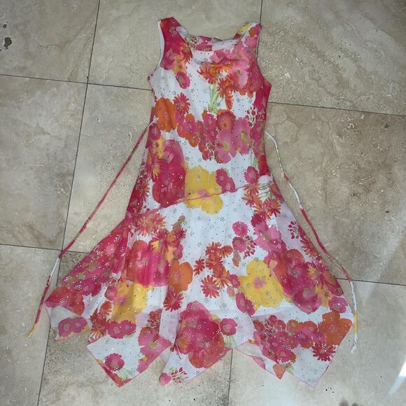 Disorderly Conduct Fairy Core Y2K Floral Asymmetrical Ruffle Shimmer Dress Sz 10 - Picture 1 of 6